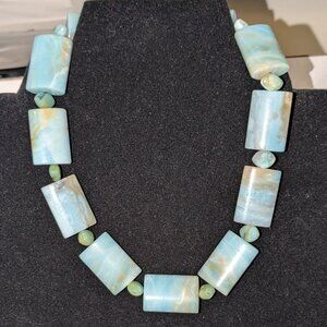 Chunky Amazonite Larimar Beaded Sterling Filigree Box Clasp Statement Necklace